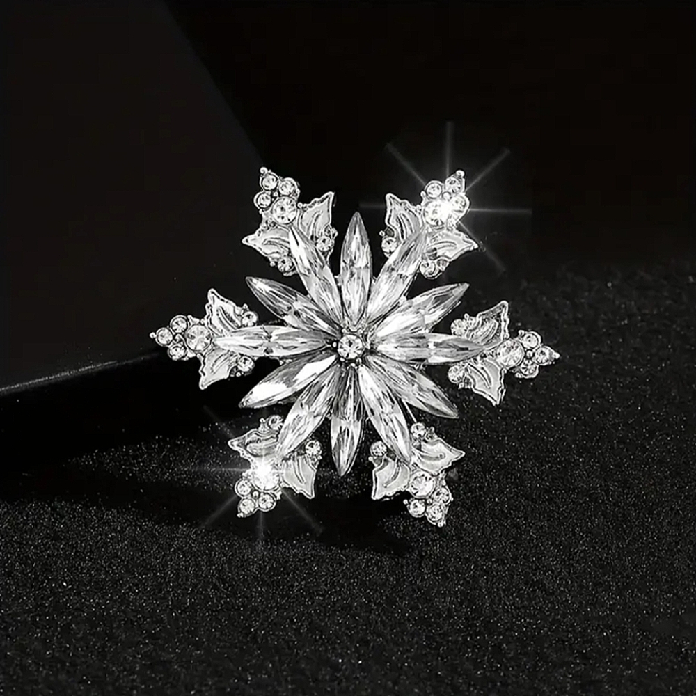 Sparkling Silvertone Snowflake Brooch
